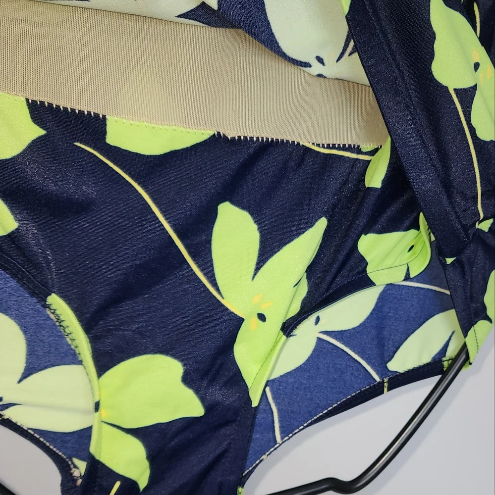 Floral plus size navy‎ lime 1 piece swimsuit 16